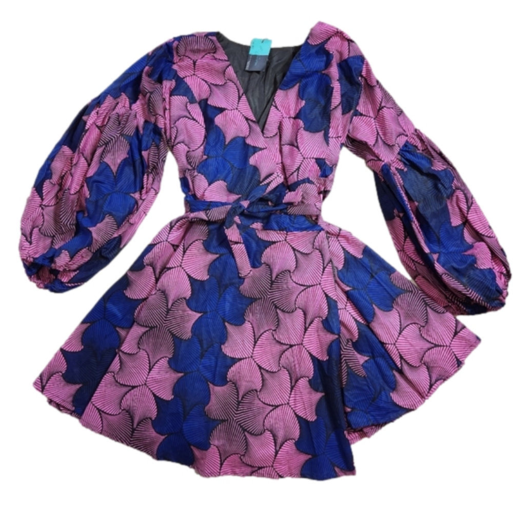 NEW Size 4X Wrap Dress Pink and Blue floral Puffy sleeves Ray Darten Dress